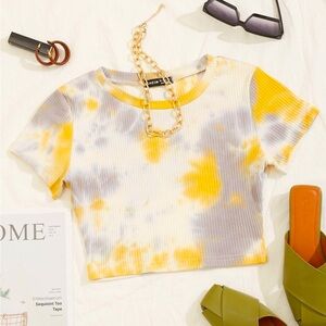 SHEIN Tie-Dye Ribbed Knit Cropped Tee | Size S